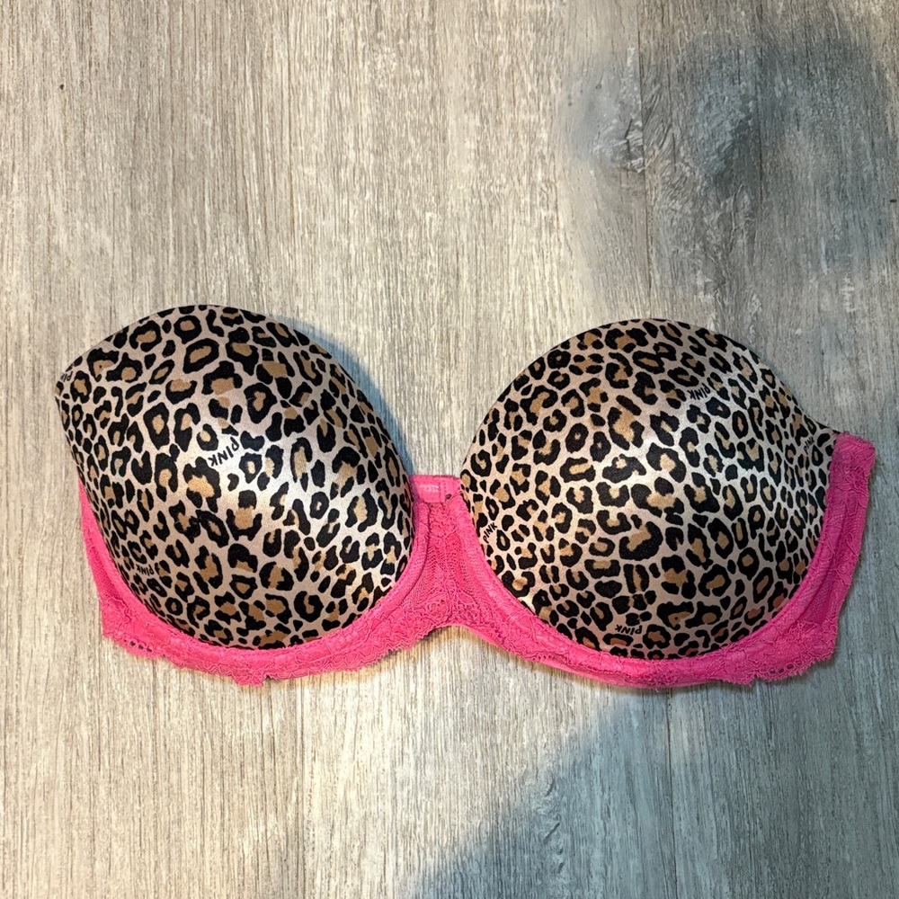 PINK Victoria's Secret Leopard Print and Pink Lace Bra